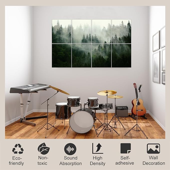HONORIA 8 Pack Art Acoustic Panels 48X32Inches Sound Absorbing Panels,Self-adhesive Soundproof Wall Panels,Decorative Acoustical Wall Panels,Acoustic Treatment for Home Office&Recording Studio