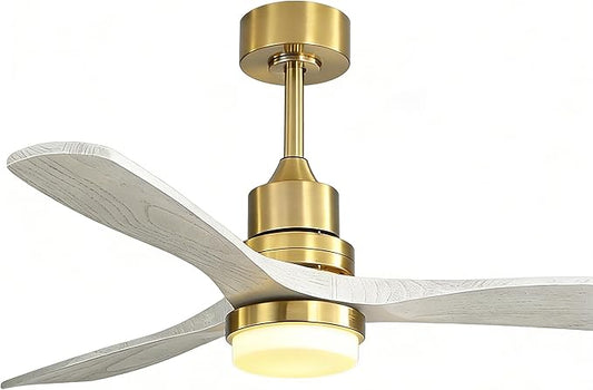 Sofucor 52 Inch Ceiling Fan with Lights and Remote Control-Modern Solid Wood Blade Ceiling Fan for Bedroom Living Room Indoor Outdoor Farmhouse Patio, Quiet DC Motor, Grey Gold