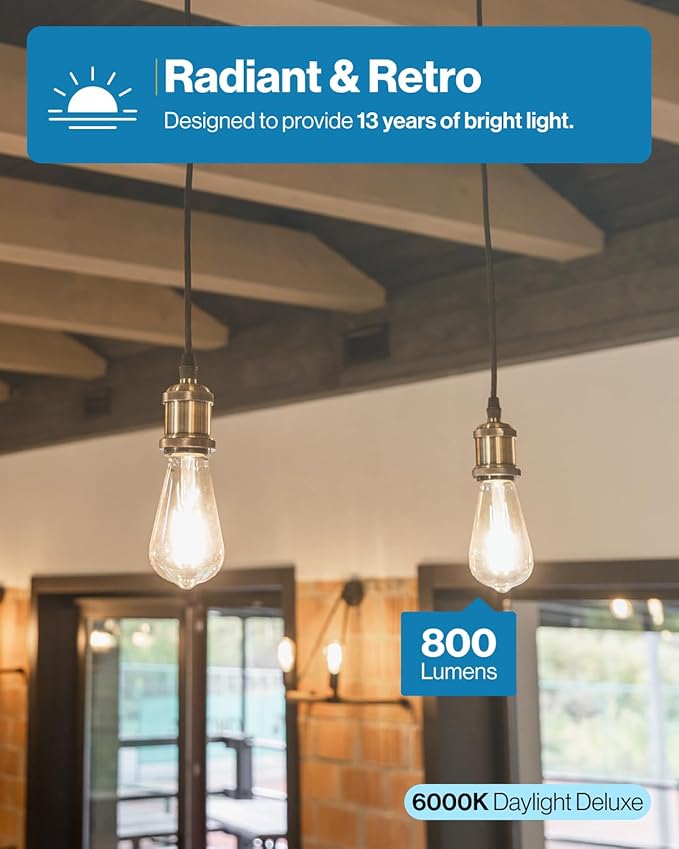 Sunco 100 Pack Edison Bulbs LED ST64, Clear Vintage Filament Waterproof Bulb, 800 LM, 8W (60W Equivalent), ST19, 6000K Daylight Deluxe, E26 Medium Base, Decorative Dimmable UL