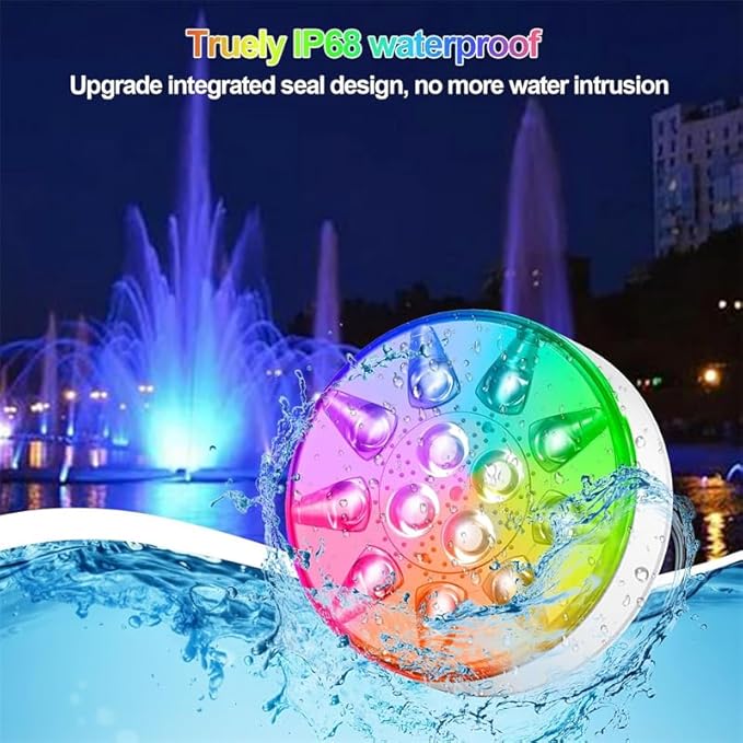 Pool Lights, 16 Color 3 Modes Submersible LED Lights with Remote & Timing, Rechargeable IP68 Waterproof Underwater Light, Dimmable Ambient Light for Pond Pool Bath Party Decoration (Drop - 2pcs)
