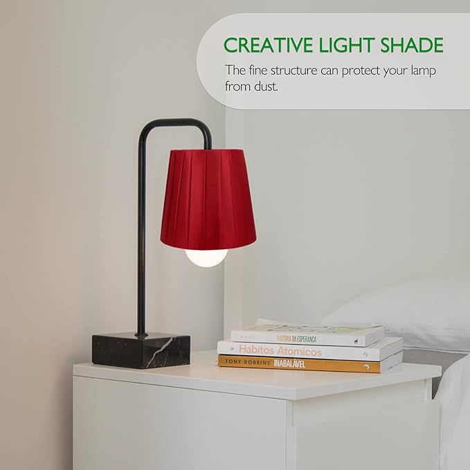 Lamp Shades Cloth Lamp Shade, Pleated Lamp Cover Clip on Lampshade Table Lamp Chandelier Shades for Home (Red) Vintage Decor