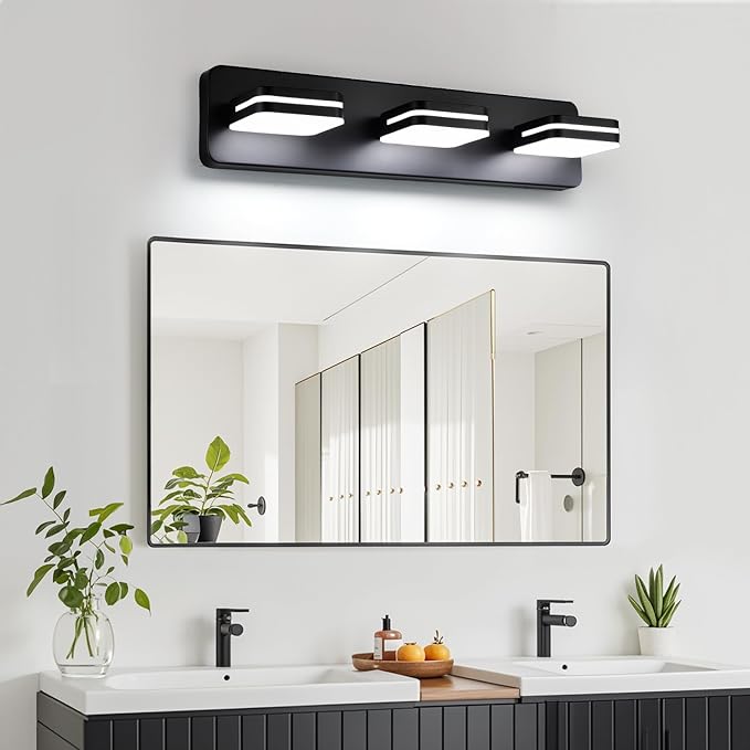 LED Modern Bathroom Vanity Light Fixtures (3-Light, 19-Inch), 360° Rotate Acrylic Matte Black Vanity Lights for Bathroom, Modern Wall Lighting Fixtures Over Mirror (Natural White Light 5000K 1300LM)