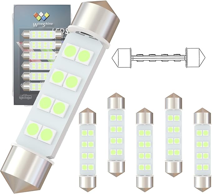 360 deg DC 24V 44mm Festoon 578 LED Bulb 569 6429 6413 LED 212-2 Car Bulb Ice Blue for Truck Boat Interior Dome Glove box Trunk Lights(Pack 6)