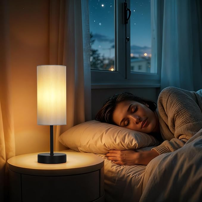 2 Pack Small Table Lamps for Bedroom, Bedside Lamps for Nightstand with Wire Switch, Minimalist Modern Desk Lamps with Linen Fabric Shade for Kids Room Living Room Office Dorm, Bulb Included