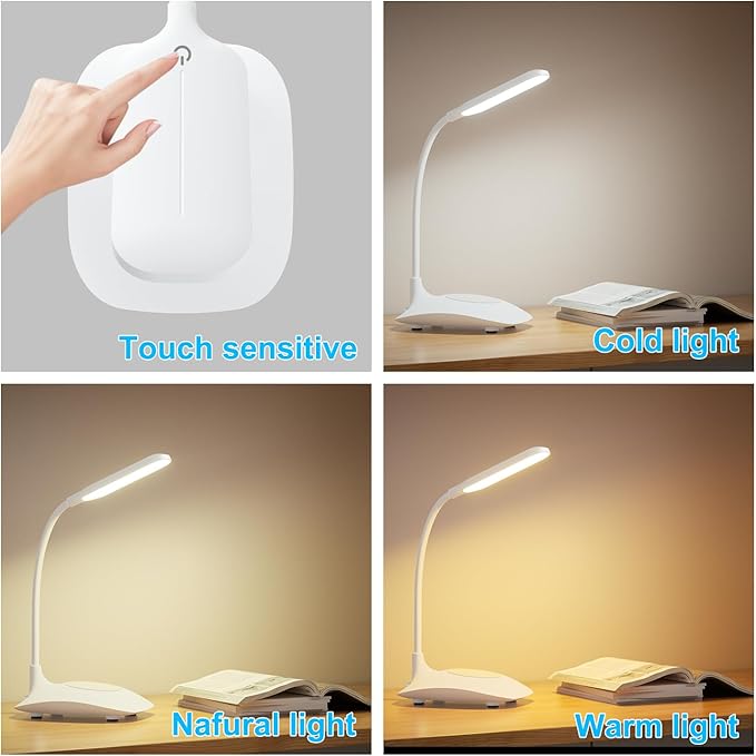LED Desk Lamp with Touch Control Dimmable, Office Desk Light Office Lamp with Adjustable Gooseneck Table Lamp, Flexible Goose Neck Study Lamps, Reading Lamp Table Lamp for Bedroom Bedside