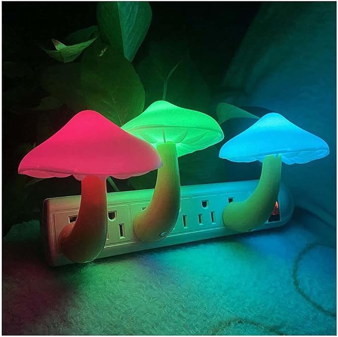 [1 Pack] Plug-in LED Mushroom Night Light Lamp with Dusk to Dawn Sensor,Plug in LED Bed Cute Mushroom Nightlight Night lamp Wall Light Baby Night Lights for Kids Children (7-Color)