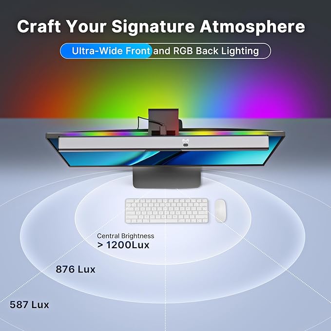Syrinx Computer Monitor Light Bar, Eye Caring No Glare Monitor Lamp, LED Screen Light Bar with RGB Backlight, Touch+Gesture Control, Fit for All Screens, Dimmable PC Monitor Lamp for Gaming & Office