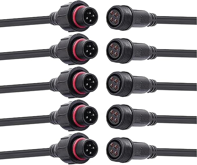 4 Wire Plug Connector,16AWG Male Female Plug LED Connector with IP65 Waterproof Wire Connectors,20CM Extension Cable for Car,LED Strip Lights.