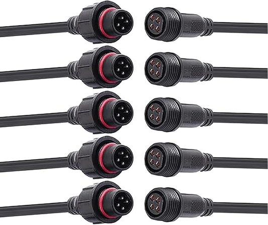 4 Wire Plug Connector,16AWG Male Female Plug LED Connector with IP65 Waterproof Wire Connectors,20CM Extension Cable for Car,LED Strip Lights.