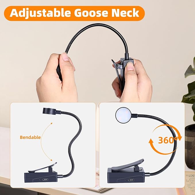 KunHe 5 Pack Rechargeable Book Light Bulk Clip-On Reading Lights for Books in Bed Long-Lasting 3 Modes & 3 Brightness Levels Compact USB Charging Mini Booklights for Kids Book Lovers Bulk Gifts