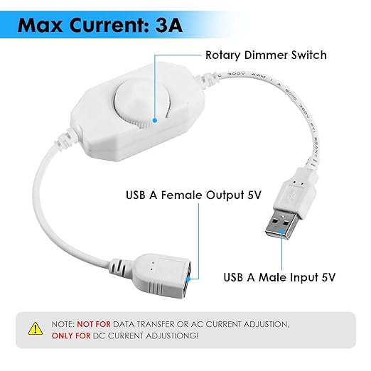 Onite 2-Pack USB Dimmer Switch, for 5V LED Strip Lights Brightness Adjustable, USB Fan Controller (White)