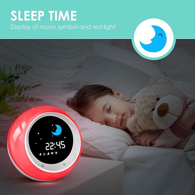 I.CODE Sun & Moon Rise Kids Alarm Clock, Children's Sleep Trainer ,Sleep Sound Machine, Wake Up Light & Night Light ,Teach Kids Day & Night