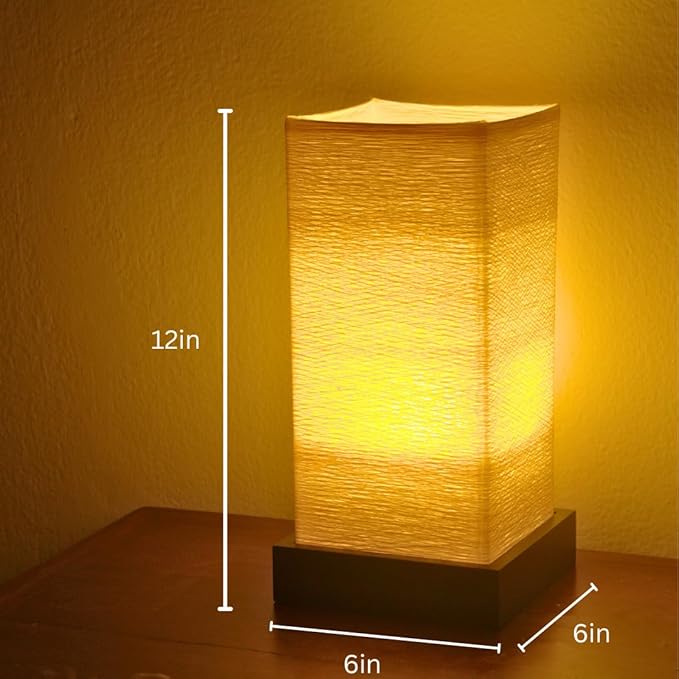 Dimmable Japanese Lamp Table Lantern • Small Warm Woven Glow Light • Nightstand Bedside Akari • Noguchi Style | UL Wire | Instructions + Lightbulb Included | (Ivory)