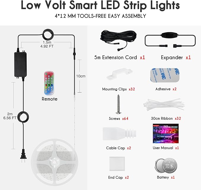 Shine Decor IP68 LED Strip Light 52.5 FT, DC 24V RGB+IC LED Strip Lights, Outdoor Rope Lights with Remote APP Control Music Sync, Color Chasing LED Lights Strip for Chrismas, Pool, Home Decor