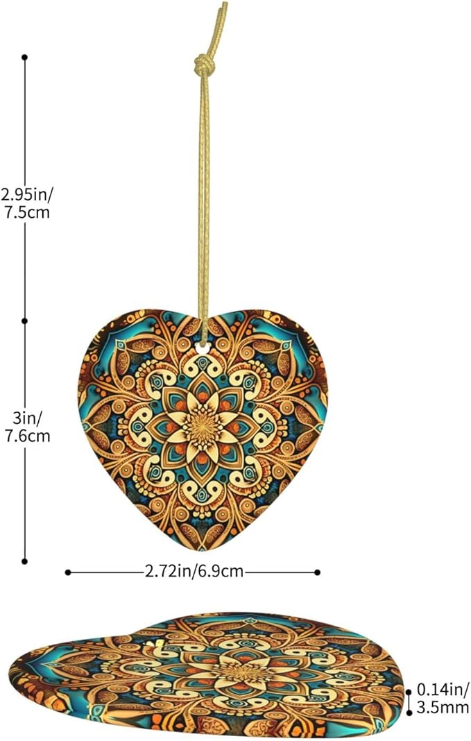 Gorgeous Mandala Christmas Ornaments, Christmas Decorations Xmas Tree Hanging Ornaments, Heart-Shaped Ceramic Festive Keepsake Gift for Christmas Decorations Home Holiday Party