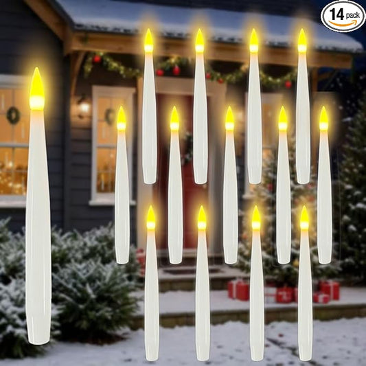 JMTONE 14PC Window Candles with Light Sensor Dusk to Dawn, Window Candles Battery Operated with Nano Adhesive Strip, 6.1" Flameless Taper Candle for Halloween, Christmas, Xmas Holiday Home Decor
