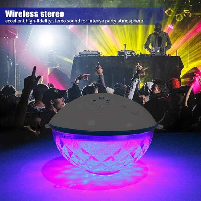Blufree Floating Pool Speaker w/Colorful Lights, Portable Wireless Pool Speaker Bluetooth Waterproof IP68, Built-in Mic & Crystal Clear Sound Floating Hot Tub Speakers for Pools Party Outdoor (White)