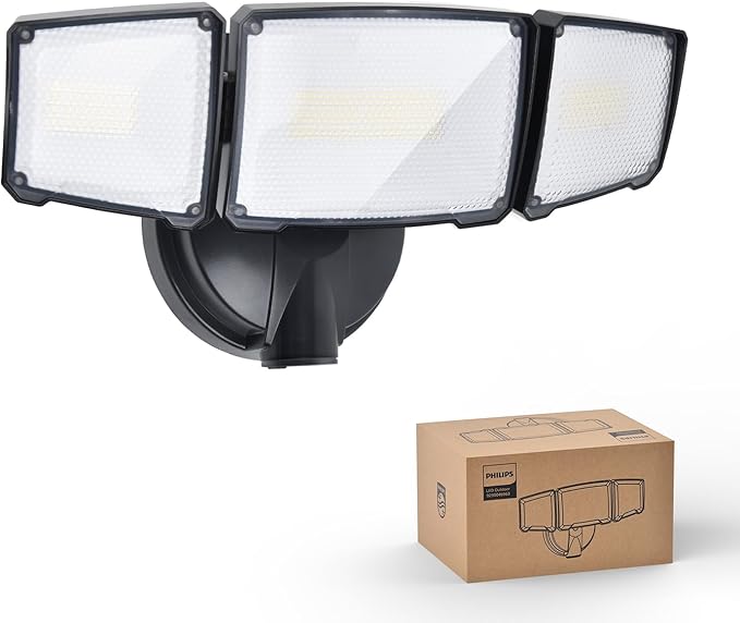 Philips 72W 7400LM LED Flood Lights Outdoor, Switch Controlled Aluminum Security Lights, 3 Adjustable Heads, Wall Mount, 5000K Daylight, Waterproof for Yard, Garage