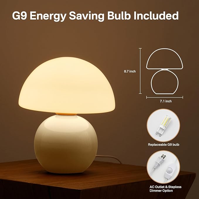 Mushroom Lamp Table Lamp for Bedroom,Desk Bedside Small Lamps for Living Room Night Stands,Mushroom Decor Cute Mini Modern Mid Century Lamps,Unique Aesthetic Home Living Room Decor (Cream)