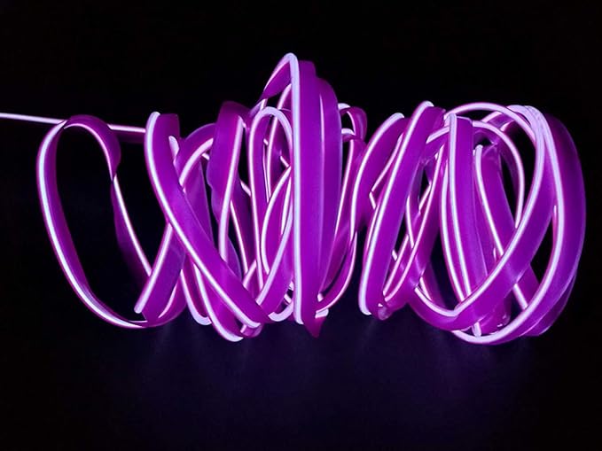 ABALDI Car Interior Lights El Wire Flexible Neon Rope Glowing Strobing Electroluminescent for Car Decorations (5m/16ft,Purple)