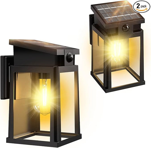 2 Pack Solar Porch Lights Outdoor with Motion Sensor, Dusk to Dawn Wall Lights Outside, LED Exterior Sconce for Front Door, Entryway, Garage IP65 Waterproof