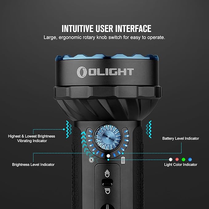 OLIGHT Marauder Mini 7,000 Lumens Bright Flashlight with 600 Meters Beam Distance, Powerful RGB Lights, Magnetic Rechargeable for Outdoors Work, Hunting, and Searching(Black)