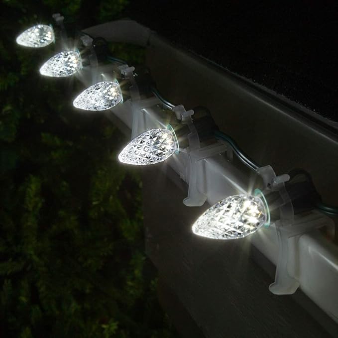 C7 Opticore Cool White Commercial Christmas Lights Outdoor Holiday Party Patio Bulbs on Heavy Duty Green Wire (100 Lights, 100 ft)