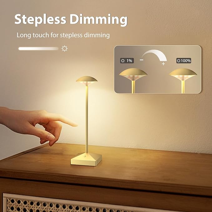 3 Pack 8.26in Gold Small Cordless Table Lamps Rechargeable, Battery Operated Mini Lamp, Small Lamp Touch Portable Table Lights, LED Night Light for Bedside/Dining/Bar/Outdoor (Gold-B)