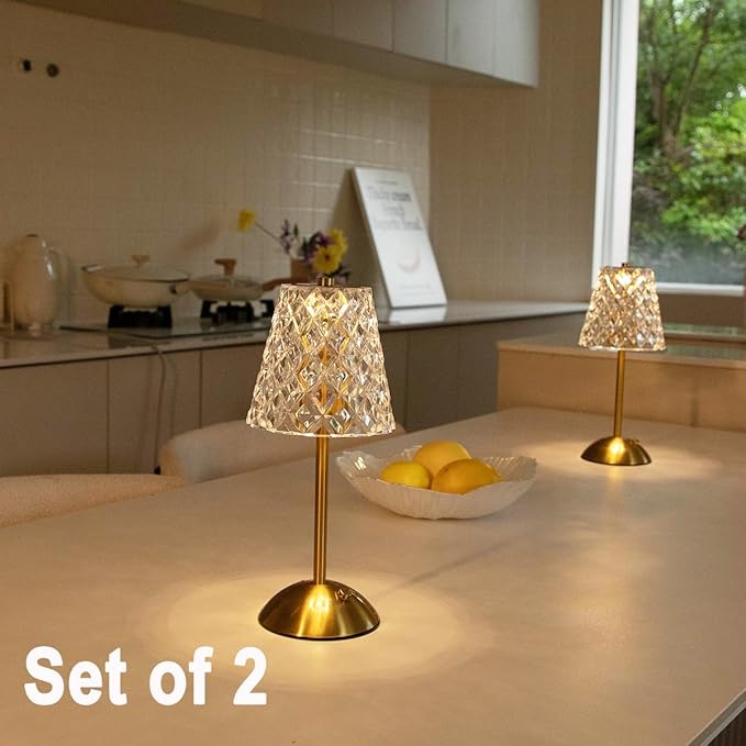 Set of 2 Rechargeable Cordless Table Lamps – 12 Inch Touch Control Desk Lamps, Battery Powered Small Night Light for Bedroom, Living Room, Home Office (Gold)