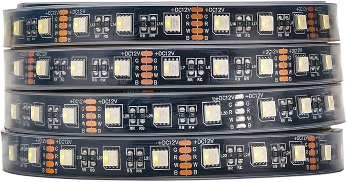 BTF-LIGHTING 5050 RGBW RGB+Cool White(6000K-7000K) 4 Colors in 1 LED Tape Light DC12V 5m 16.4ft 60LED/m Multi-Colored IP67 Black 14mm PCB for Bedroom Kitchen Home Decoration(No Adapter or Controller)