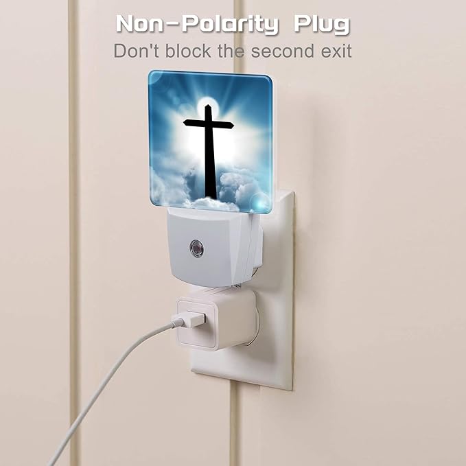 Cross and Blue Sky Night Light for Kids, Sun Cloud Heaven Night Light Plug in with Dusk to Dawn Sensor, 0.5w Energy Saving Sleep Friendly Nightlight for Hallway Stairway Kitchen Bedroom