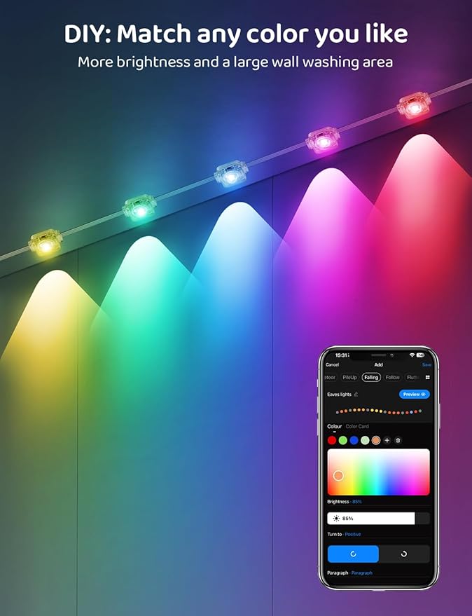300FT IP68 WiFi DIY Design Permanent Outdoor Light,Arbitrary Trimming Smart RGB+IC Waterproof LED Eaves Lights for Christmas Decorations,Halloween,Compatible with Alexa,Google Assistant