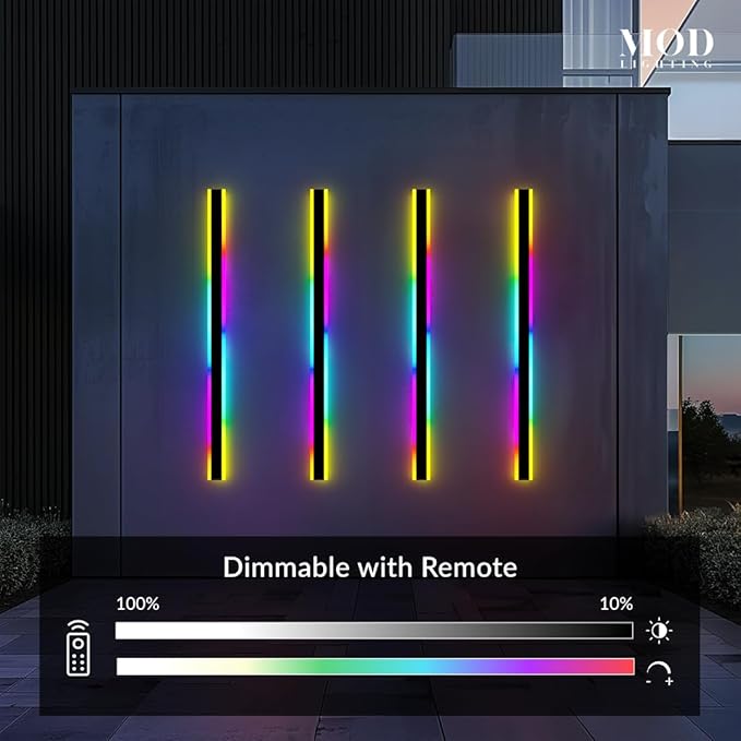 𝗠𝗢𝗗 𝗟𝗜𝗚𝗛𝗧𝗜𝗡𝗚 Haylen RGB | Long Outdoor Wall Lights, 7 Colors and 358 Light Effects, Dimmable with Remote Modern Linear Exterior Light Fixture, Waterproof Wall Sconce 45W, 2-Pack (RGB | 59")