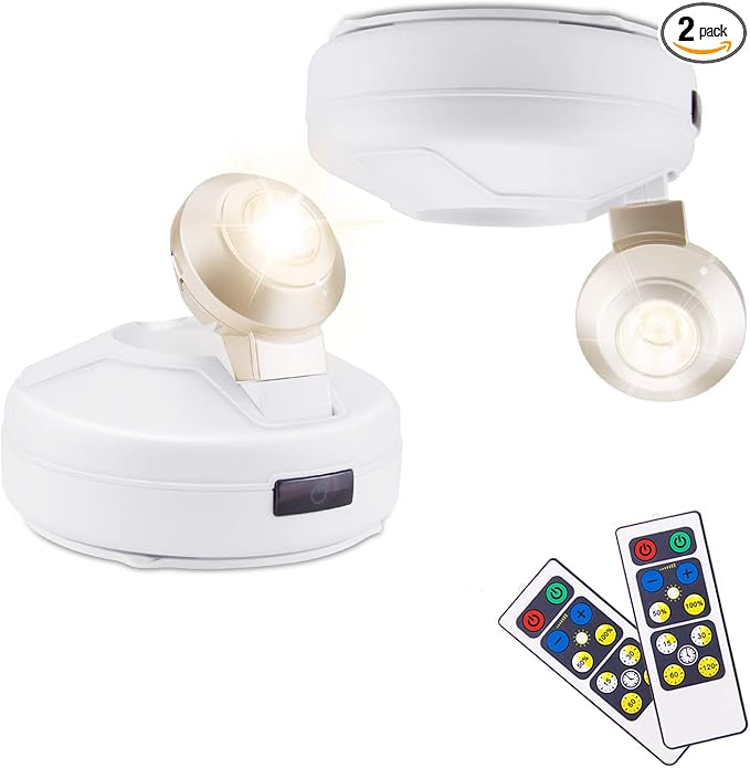BIGLIGHT Battery Operated Accent Lights, Wireless Spotlight, LED Puck Light, Dimmable Uplight with Remote, Stick on Lights for Painting Picture Frame Artwork Closet Tree Plants
