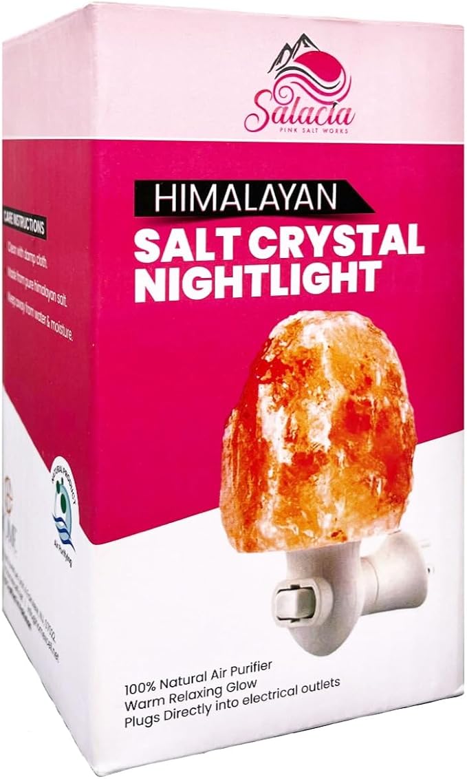 Natural Pink Himalayan Rock Salt Black Plug in Night Light with On/Off Switch and 15 Watt Bulb Gibraltar Nightlight - Ideal Small lamp - Himalayan Salt Lamp - Night Light Lamp (Black)