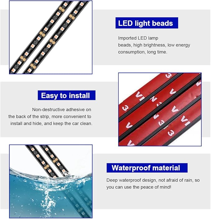 Car LED Strip Light, 24 LED RGB Auto Under Dash Interior Atmosphere Lights, USB Vehicle Decorative Lamp Ambient Night Light Strip, Lighting Kit Car Accessories (Blue)