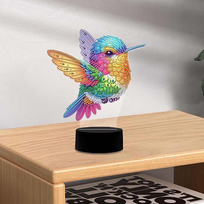 Hummingbird Diamond Art Painting Night Light,Diamond Art Painting Kits Desktop Touch Lamp Ornaments for Tabletop Decor Diamond Art Accessories for Adult Beginner Bedrooms Living Room