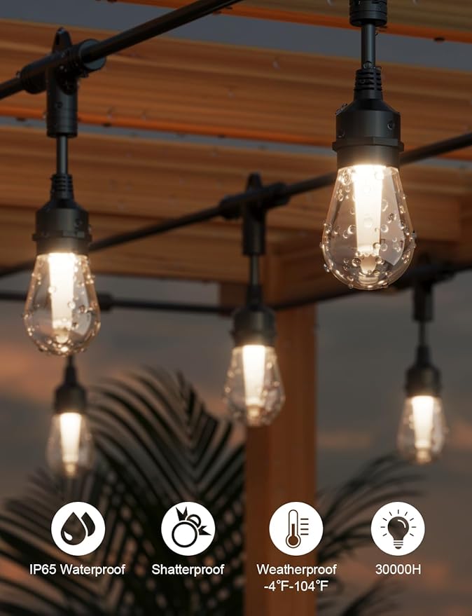 XMCOSY+ Outdoor String Lights Smart, 49Ft RGBCWIC Patio Lights Waterproof, App Control, Compatible with Alexa, Color Changing LED String Light for Outside Yard Garden Porch
