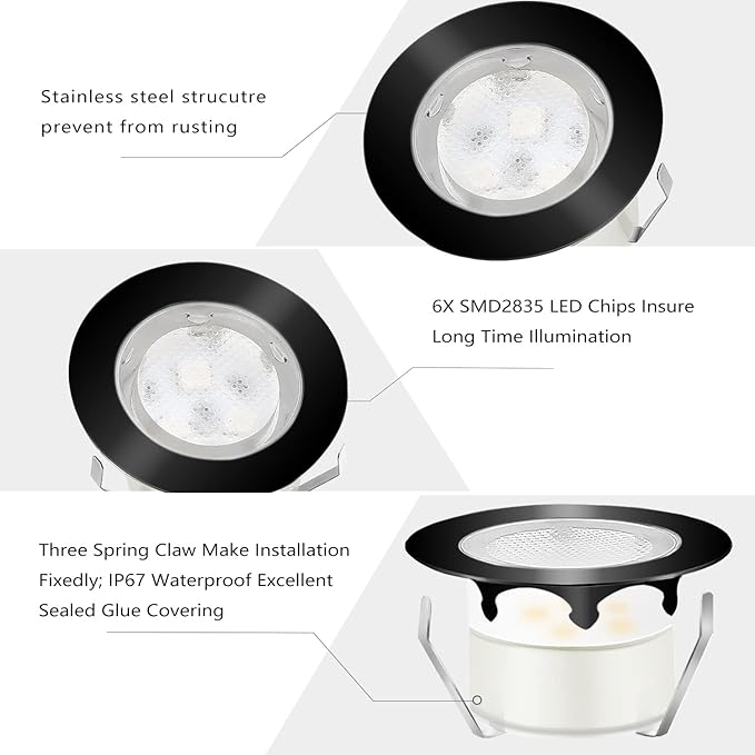 Deck Lights Outdoor Waterproof Low Voltage Lighting Kit Stainless Steel 1W Outdoor Yard Garden Decoration Lamps Landscape Pathway Patio Step Stairs Black Border(30pcs,Cool White)
