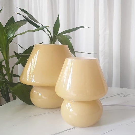 Swirl Mushroom Lamp, Translucent Glass Table Bedside Lamps Italian Style Modern Striped Desk Light for Baby Home Decoration of Dining, Living, Study (Bright Yellow, Maxi Dia8.7*H9.9 Inches)