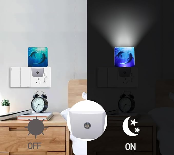 Blue Dolphins Plug-in LED Night Light,Smart Auto Dusk to Dawn Sensor Night lights Plug into Wall, Ocean Animal Nightlight for kids,Energy Efficient Night light for Bedroom,Bathroom,Kitchen,Stairs