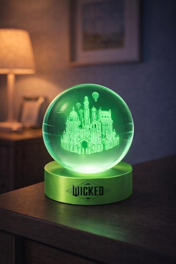 Wicked Globe Light Crystal Orb Lamp with Color Changing LED Glow, USB Powered Night Light with Wooden Base, Decorative Ambient Accent Light for Bedroom, Desk, Kids Room Gift