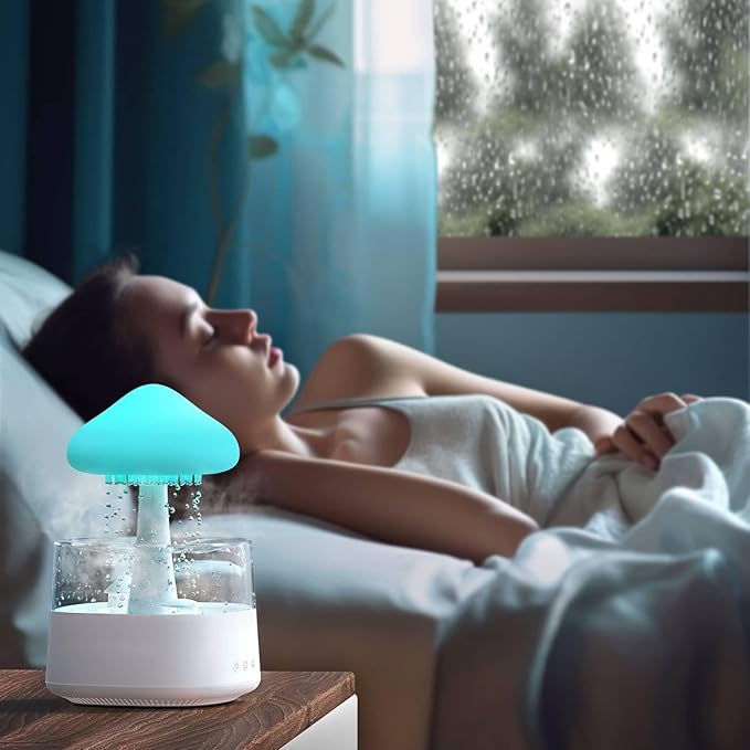 Rain Cloud Mushroom Humidifier Lamp – Soothing Waterfall Night Light with Rain Sounds, Sleep Aid & Relaxation Desk Lamp, Ideal Gift for Kids, Men, Women – Perfect for Birthday, Holiday