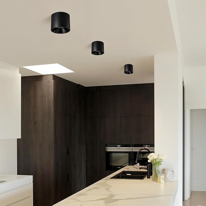 Modern LED Flush Mount Ceiling Light Fixture, 20W Dimmable & 3000K-6000K 3 Color Selectable Black Cylinder Ceiling Lamps for Low Profile Living Room Hallway Entryway Kitchen Dining Room Foyer