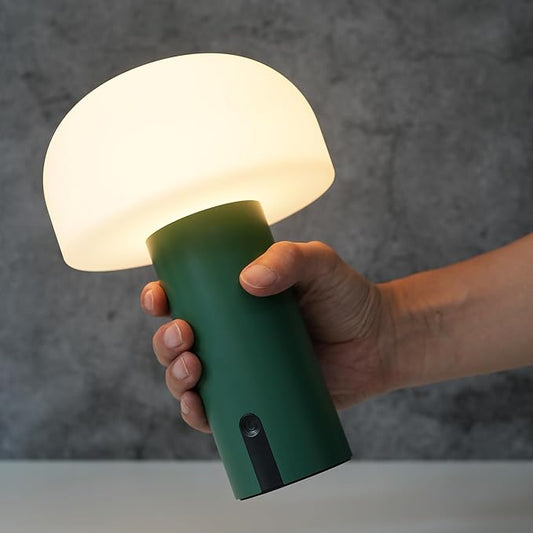 Outdoor Mushroom Table Lamp Rechargeable, Cordless Lamps for Patio Waterproof, Portable Battery Operated Lamp with USB Charging, Touch Dimming Night Light for Home/Porch/Restaurant (Green)