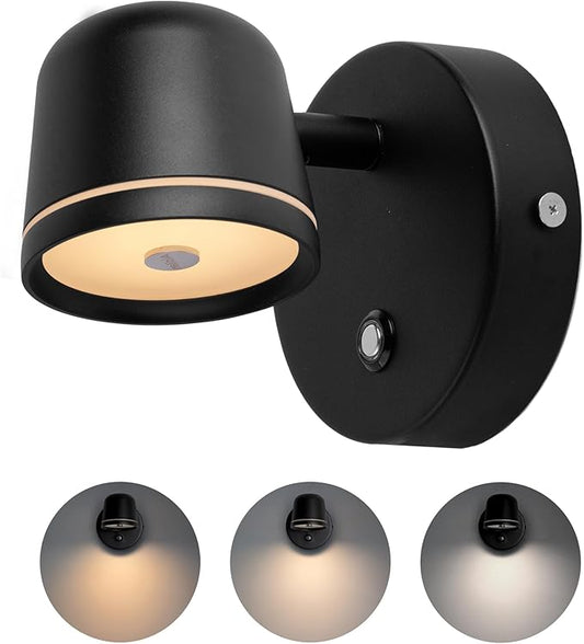 Aisilan Wall Sconce, Hardwired Touch Dimmable Wall Light with 3 Color Temperatures, Adjustable 7W LED Wall Lamp CRI97, Modern Black Aluminum Sconce for Bedroom Bedside Hallway