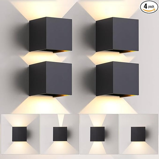 4 Pack Outdoor Wall Sconces Exterior/Interior LED Wall Lights, 4.72"Square Modern Wall Sconce Fixture Set, Up and Down Lights IP65 Outdoor Waterproof Lights, 20W Warm Light 3000K Indoor Sconce.