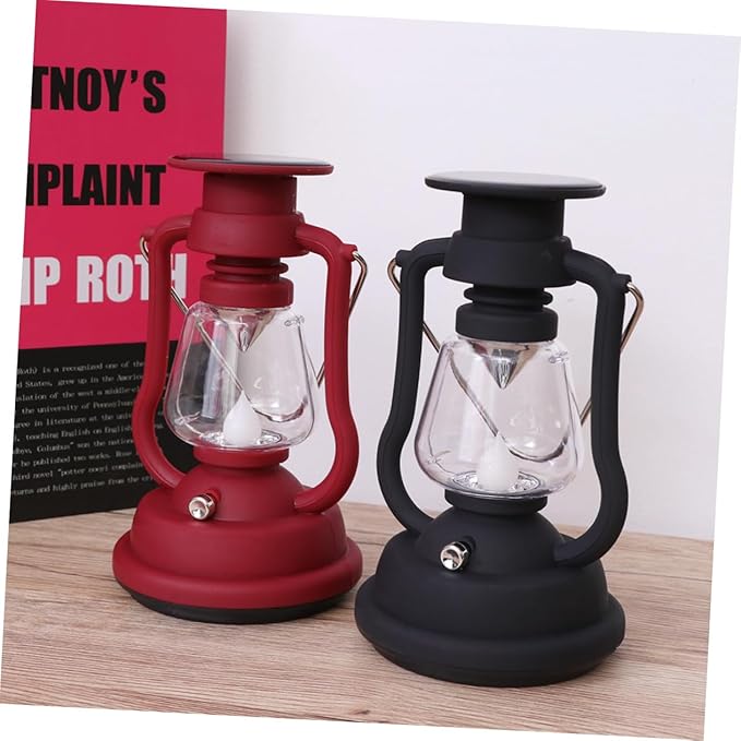 Rechargeable Solar Retro Horse Lantern Multi Functional Camping Light with Hand Power Flashlight for Outdoor Use Portable Tent Light Black