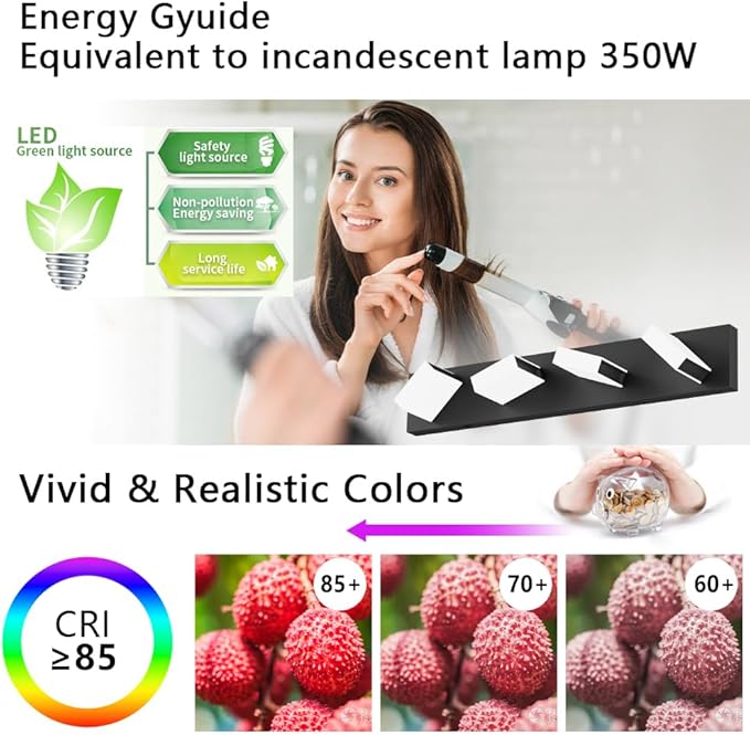 Aipsun 5 Color Temperature 4 Lights Black LED Vanity Lights Dimmable Acrylic Modern Matte Black Bathroom Vanity Lighting Fixtures Bathroom Wall Light Fixtures Over Mirror