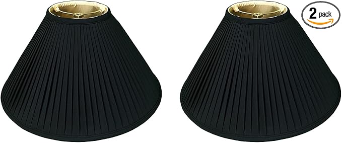 Royal Designs, Inc. Coolie Empire Side Pleat Basic Lamp Shade, BS-727-14BLKGL-2, Black with Gold, 5 x 14 x 9.5, Set of 2